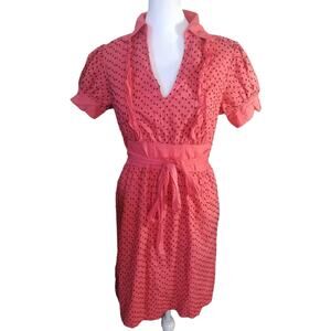 Orange Polka Dot Dress Retro Rockabilly Pinup Ruffle Waist USA Made S Coquette